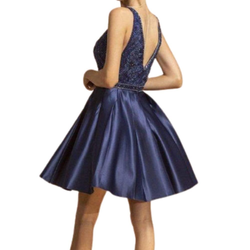 NWT Aspeed Design S2139 Cocktail Dress Chiffon Navy Size XS